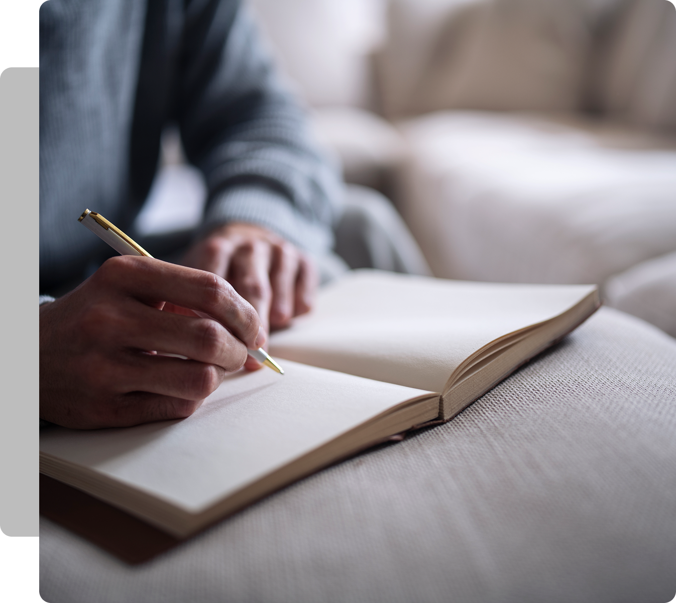 Writing notes in a cozy setting